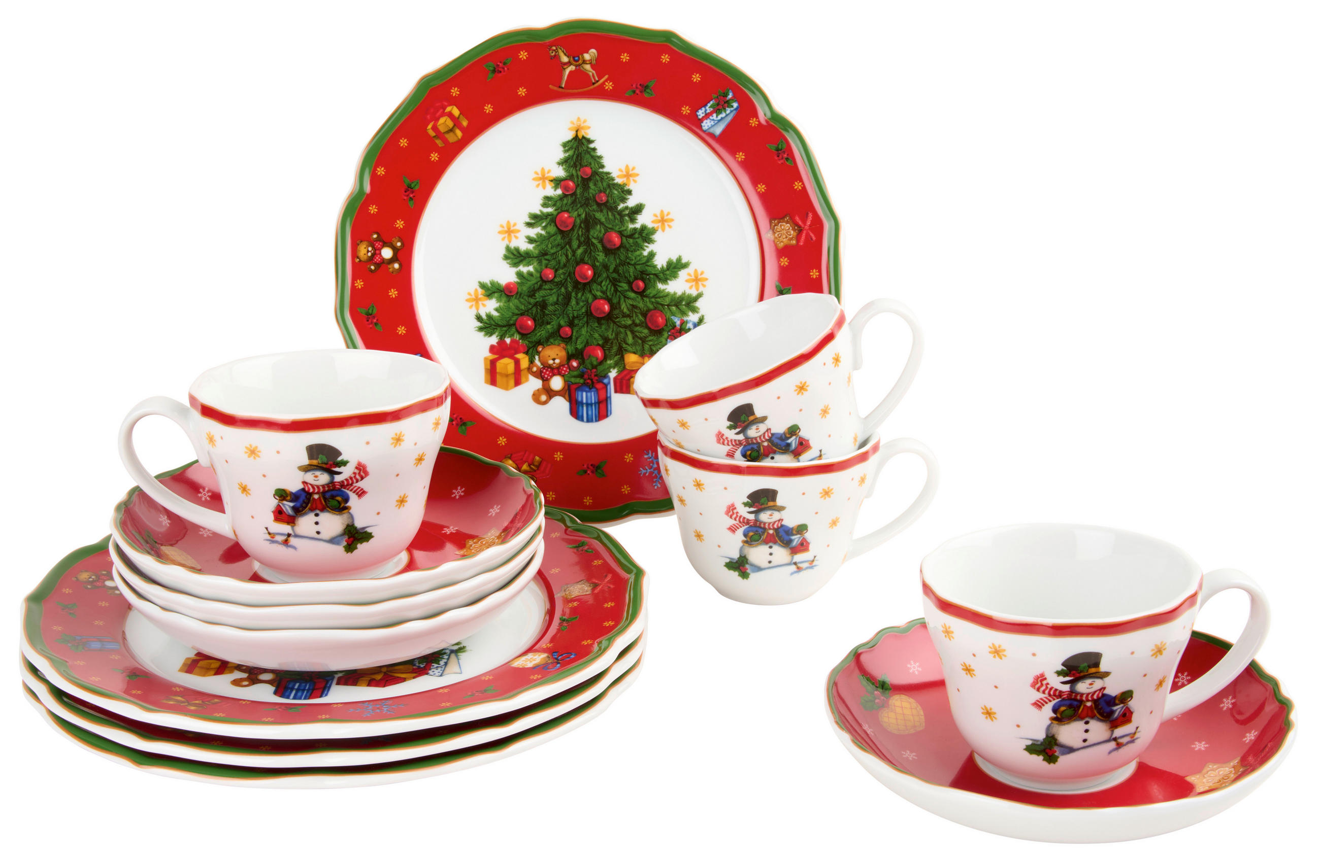 KAFFESERVIS 12 delar  - vit/röd, Klassisk, keramik - X-Mas