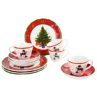 KAFFESERVIS 12 delar  - vit/röd, Klassisk, keramik - X-Mas
