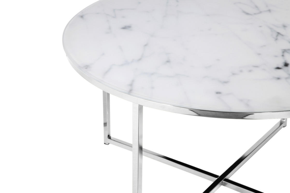 COUCHTISCH 80/80/45 cm rund Weiß, Chromfarben  - Chromfarben/Weiß, Design, Glas/Metall (80/80/45cm) - Livetastic