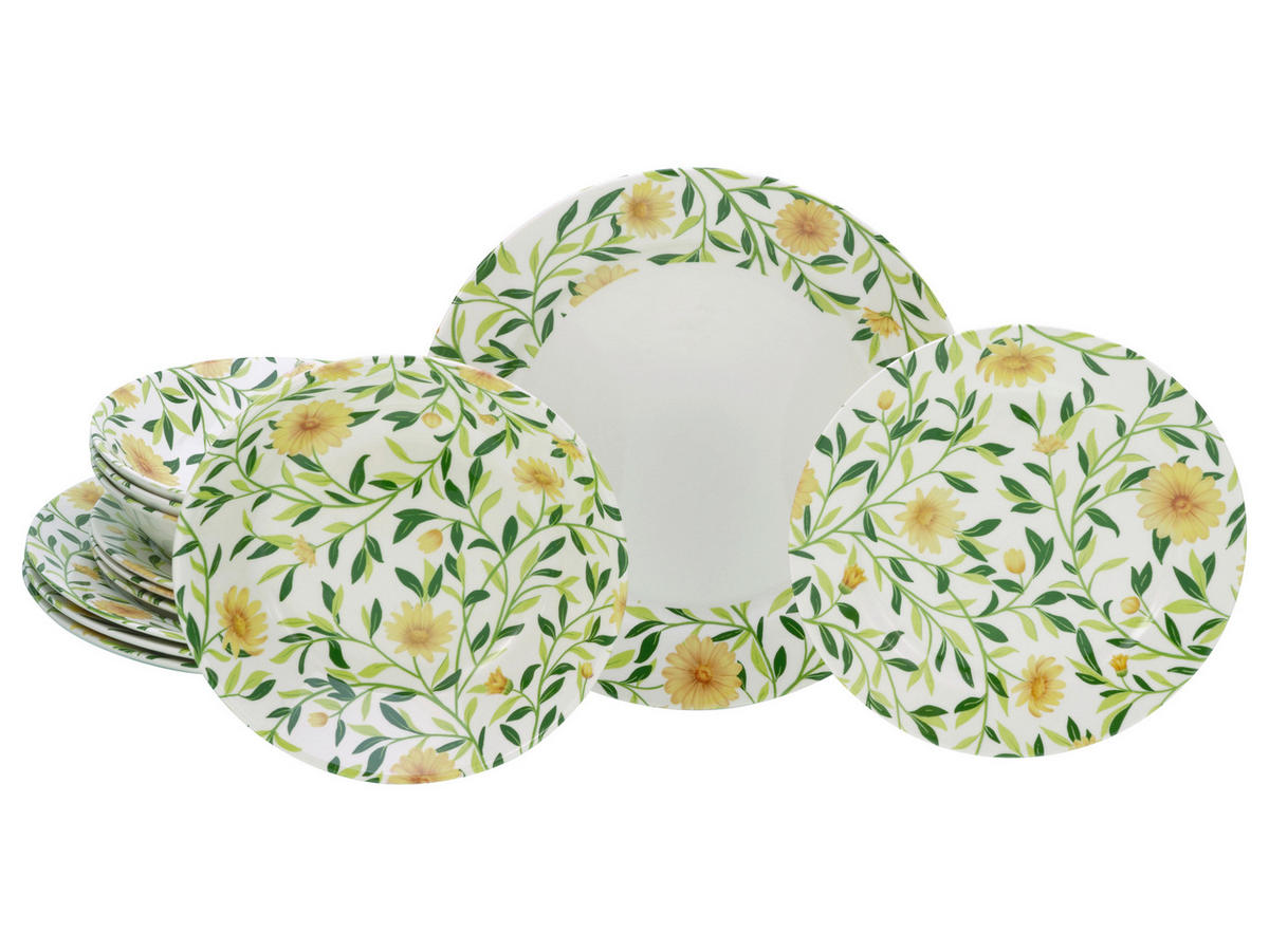 TAFELSERVICE Grün, Weiß Amarilla 12-teilig  - Weiß/Grün, Basics, Keramik - Creatable