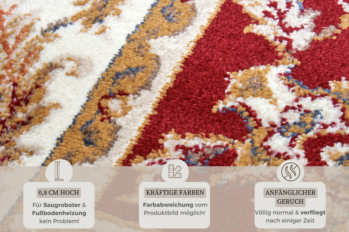 FLACHWEBETEPPICH 140/200 cm Luxor Creme, Rot  - Rot/Creme, Design, Kunststoff/Textil (140/200cm)