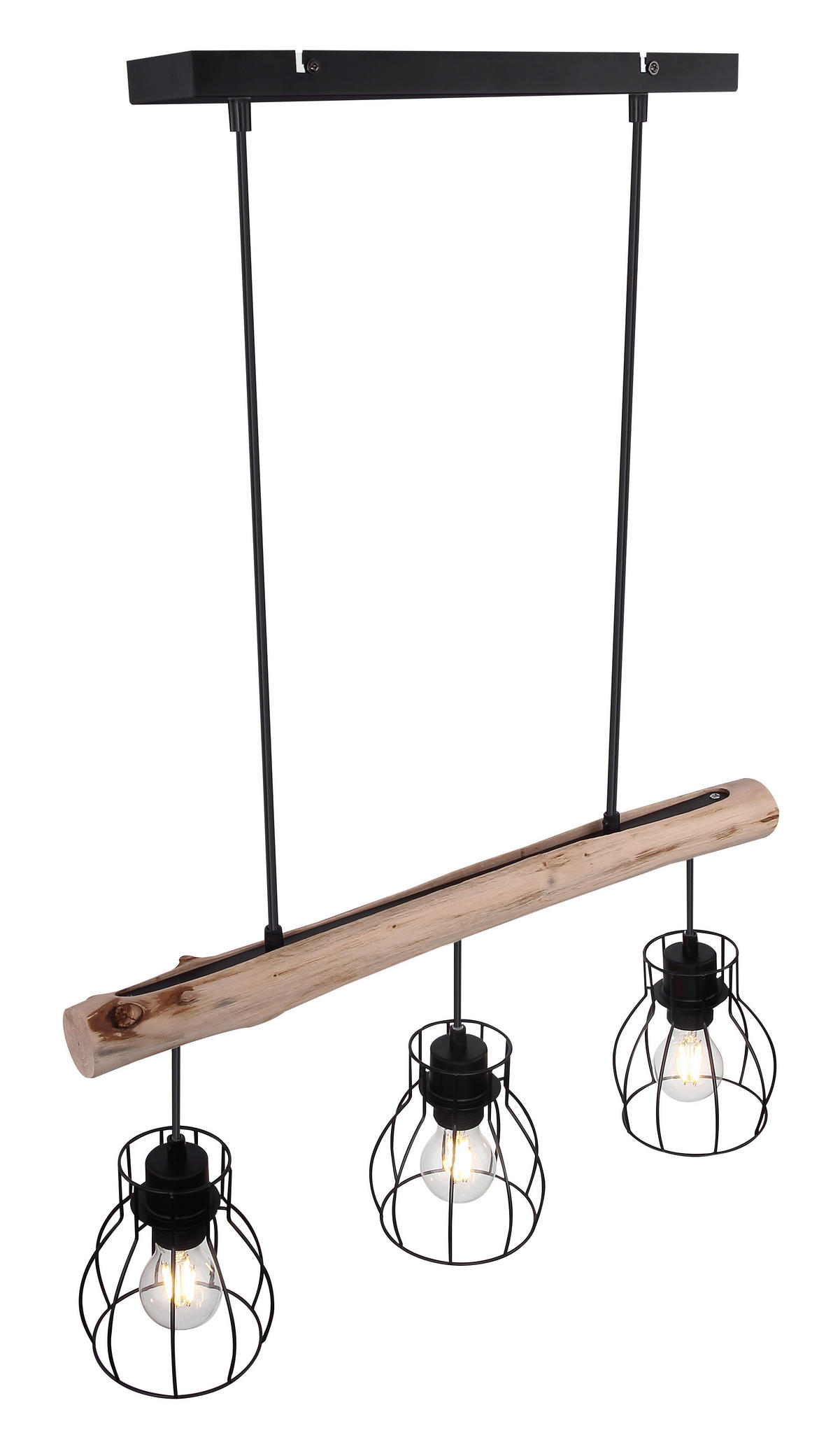 HÄNGELEUCHTE 60/13,6/140 cm    - Schwarz/Naturfarben, Natur, Holz/Metall (60/13,6/140cm) - Globo