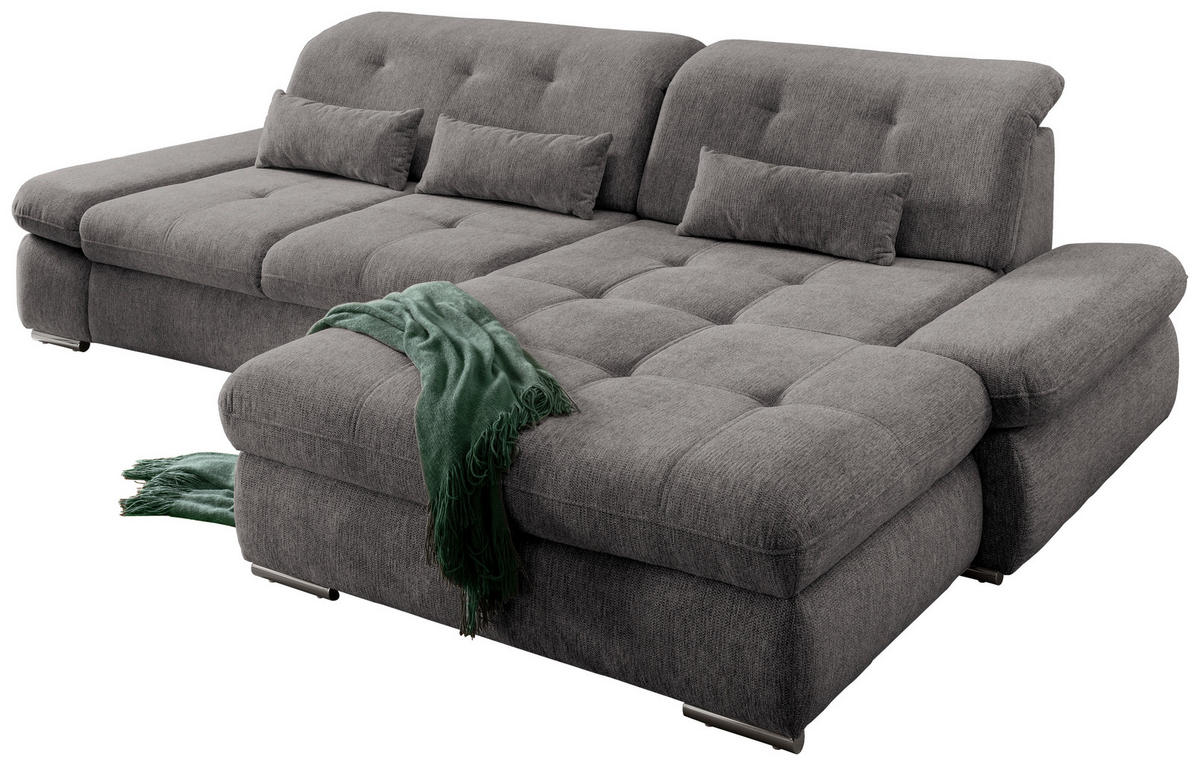 ECKSOFA Chenille Graubraun  - Chromfarben/Graubraun, Design, Textil/Metall (300/196cm) - Livetastic