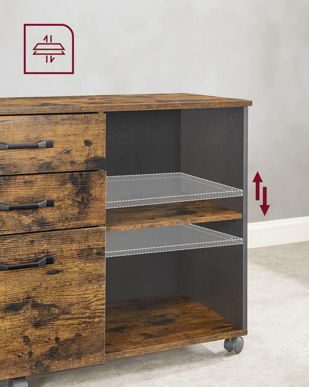 ROLLCONTAINER Altholz Braun, Schwarz  - Schwarz/Braun, Basics, Holz/Holzwerkstoff (80/66/40cm) - Boxxx