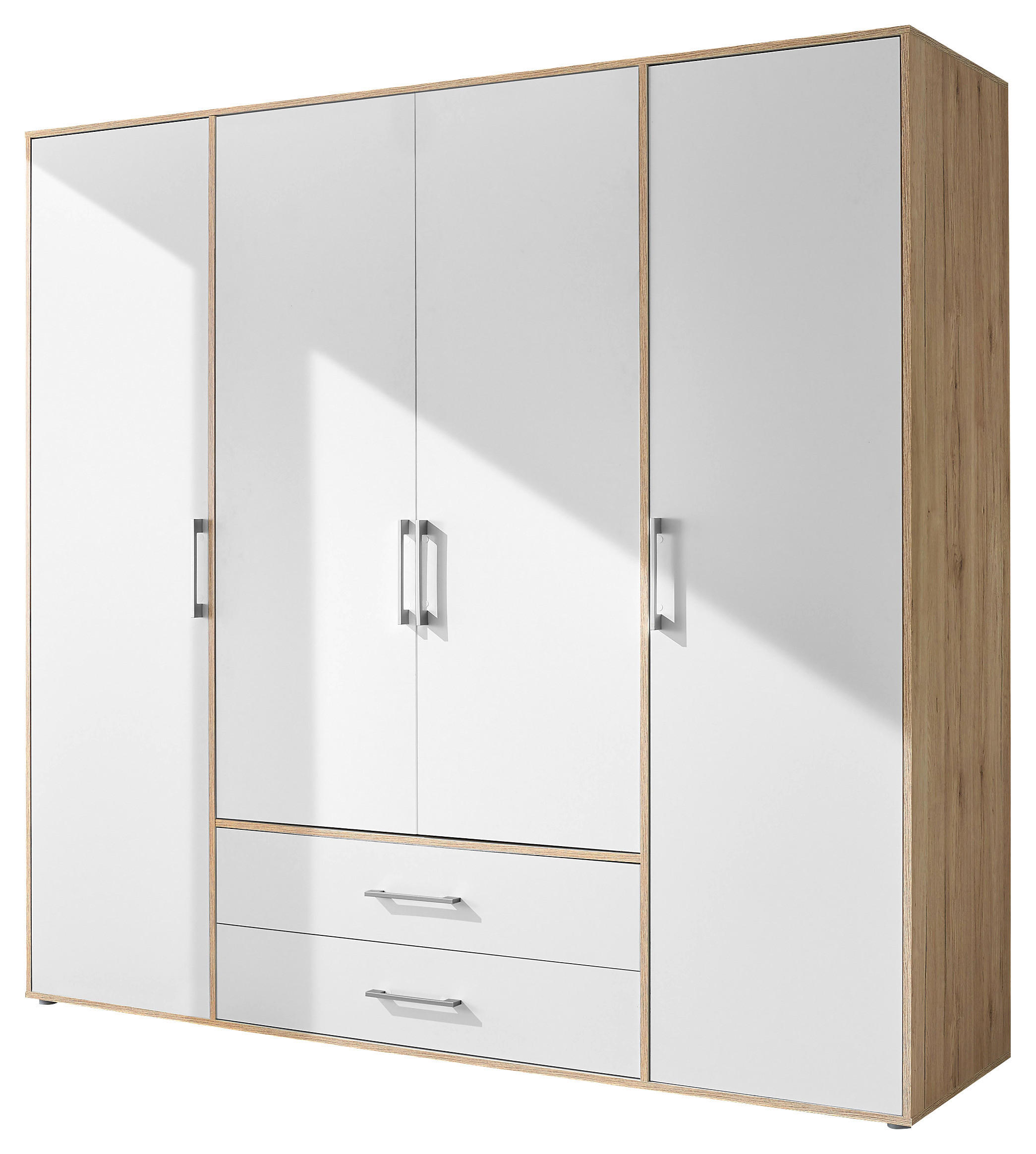 KLEIDERSCHRANK 206/195/60 cm 4-türig Weiß, Eiche Artisan  - Alufarben/Weiß, Basics, Holzwerkstoff/Kunststoff (206/195/60cm)