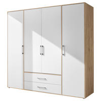 KLEIDERSCHRANK 206/195/60 cm 4-türig Weiß, Eiche Artisan  - Alufarben/Weiß, Basics, Holzwerkstoff/Kunststoff (206/195/60cm)