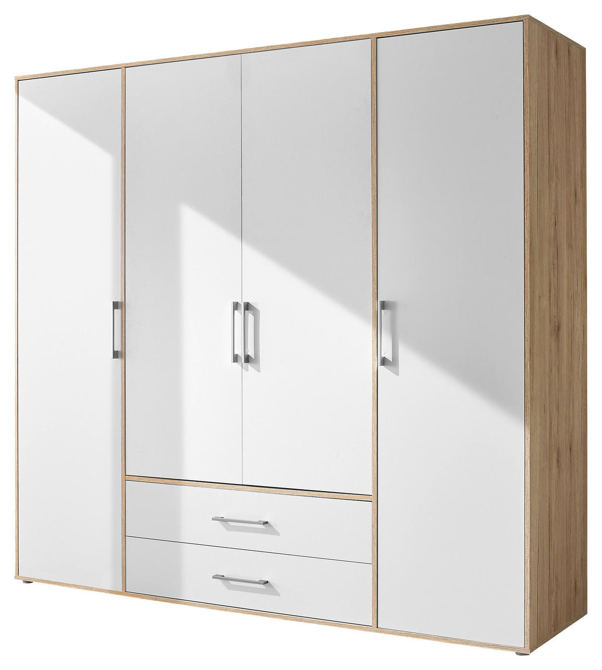 KLEIDERSCHRANK 206/195/60 cm 4-türig Weiß, Eiche Artisan  - Alufarben/Weiß, Basics, Holzwerkstoff/Kunststoff (206/195/60cm)