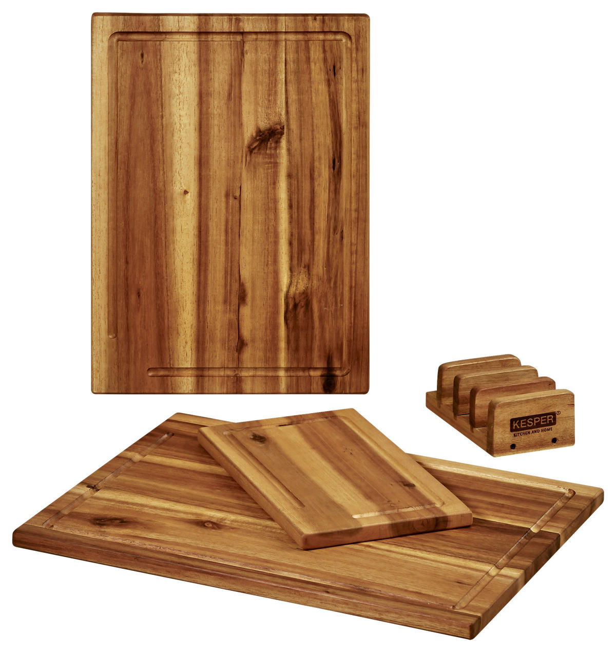 SCHNEIDEBRETT-SET Holz Akazie  - Braun, Basics, Holz (40/11,2/31,5cm) - Kesper