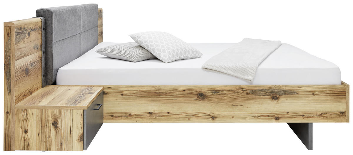 BETTANLAGE - Fichtefarben/Grau, MODERN, Textil (180/200cm) - Livetastic