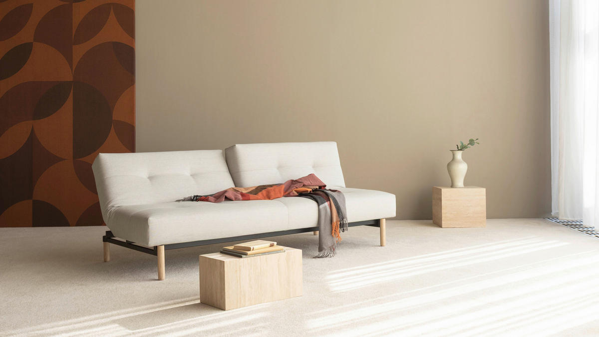 SCHLAFSOFA  in Flachgewebe Naturfarben, Weiß  - Eichefarben/Naturfarben, Design, Holz/Textil (232/77/99cm) - Niels Andersson