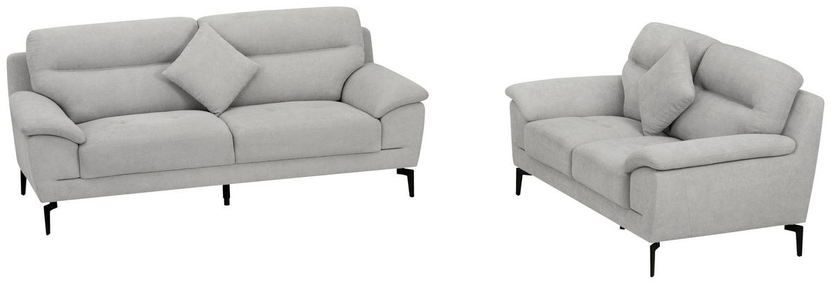 BOXSPRINGSOFA in Textil Grau  - Schwarz/Grau, KONVENTIONELL, Textil/Metall (215/92/94cm) - Livetastic