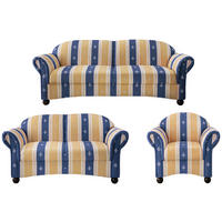 SITZGARNITUR Mikrofaser Blau  - Wengefarben/Blau, KONVENTIONELL, Holz/Textil (439/84/80cm) - Livetastic