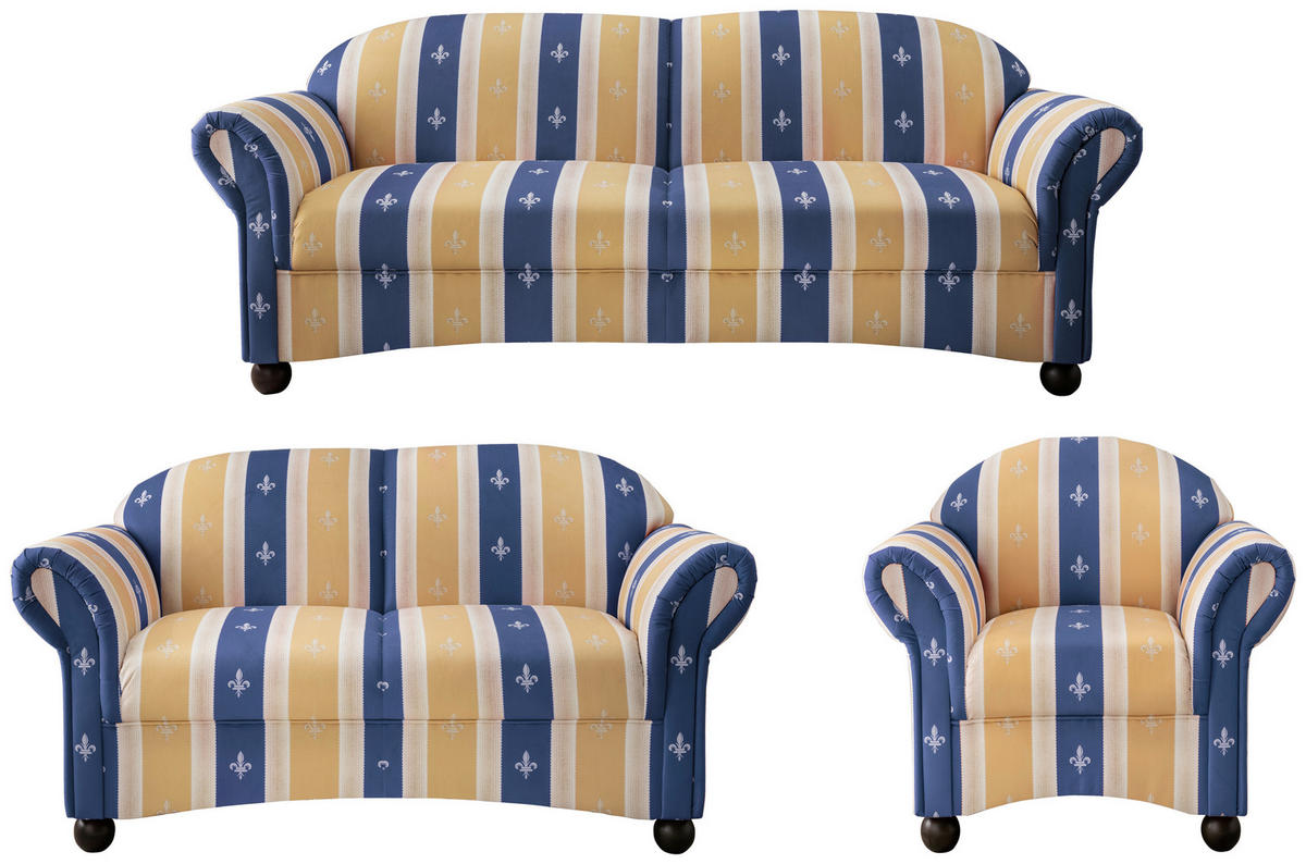 SITZGARNITUR Mikrofaser Blau  - Wengefarben/Blau, KONVENTIONELL, Holz/Textil (439/84/80cm) - Livetastic