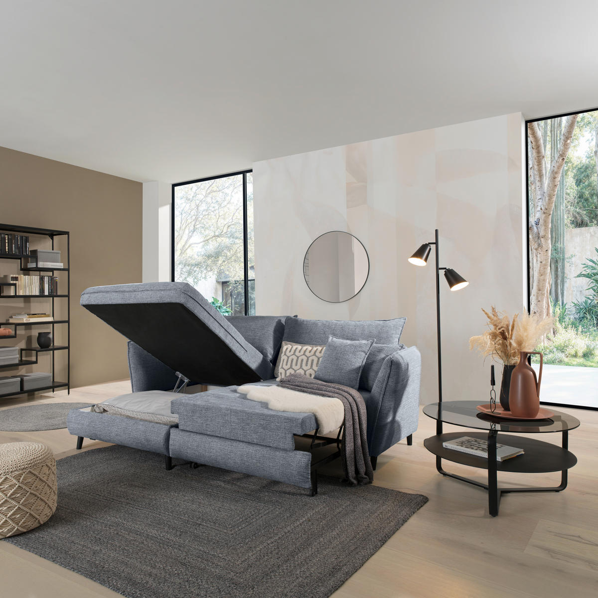 HÖRNSOFFA i struktur blågrå  - blågrå/svart, Design, trä/textil (245/161cm) - Livetastic