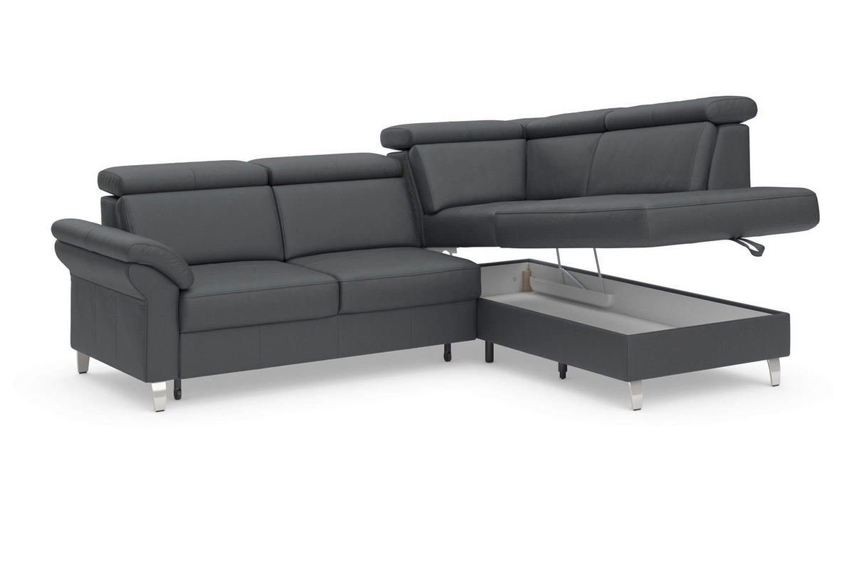 ROHOVÁ SEDAČKA, textil, koža, čierna - čierna/chrómová, Basics, kov/koža (245/194cm) - Sit & More