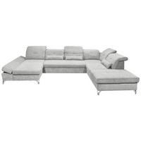 WOHNLANDSCHAFT in Mikrovelours Hellgrau  - Silberfarben/Hellgrau, Modern, Textil/Metall (168/350/245cm) - MID.YOU