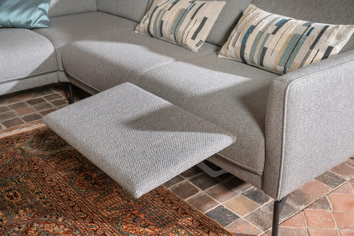 ECKSOFA in Flachgewebe Blaugrau  - Anthrazit/Blaugrau, Design, Textil/Metall (229/253cm) - Johann Jakob