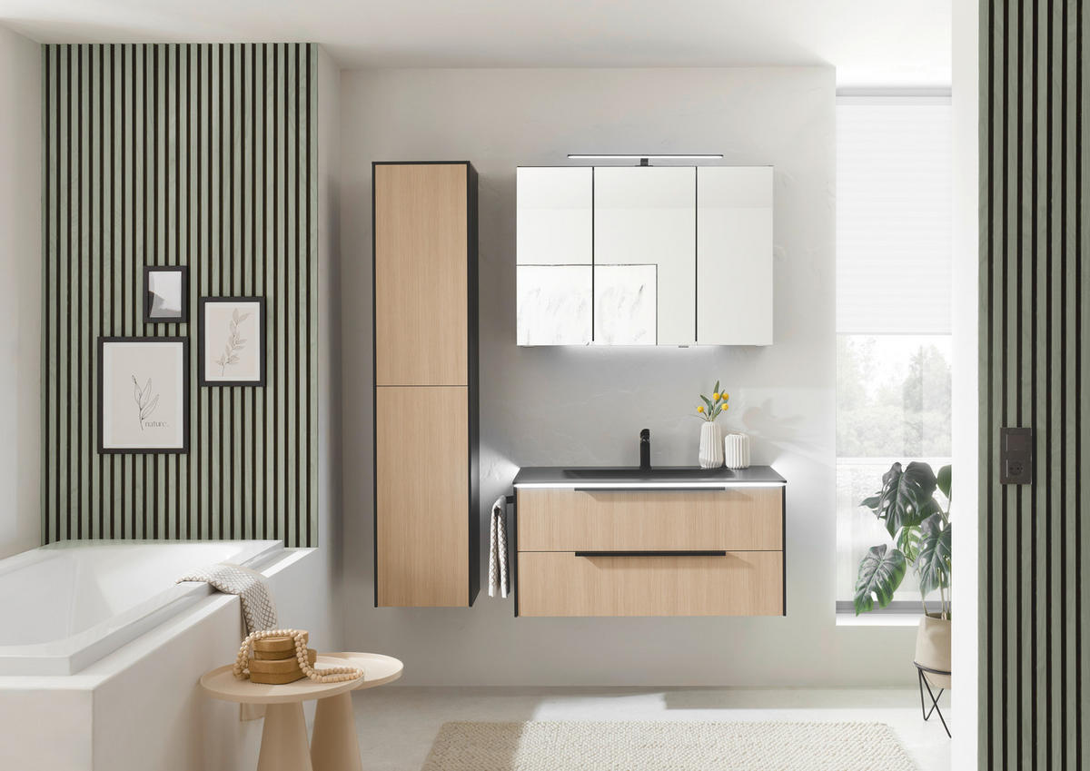 BADEZIMMER 3-teilig  in 100,5 cm  - Eichefarben/Schwarz, Design, Glas/Holzwerkstoff (100,5cm) - Musterring