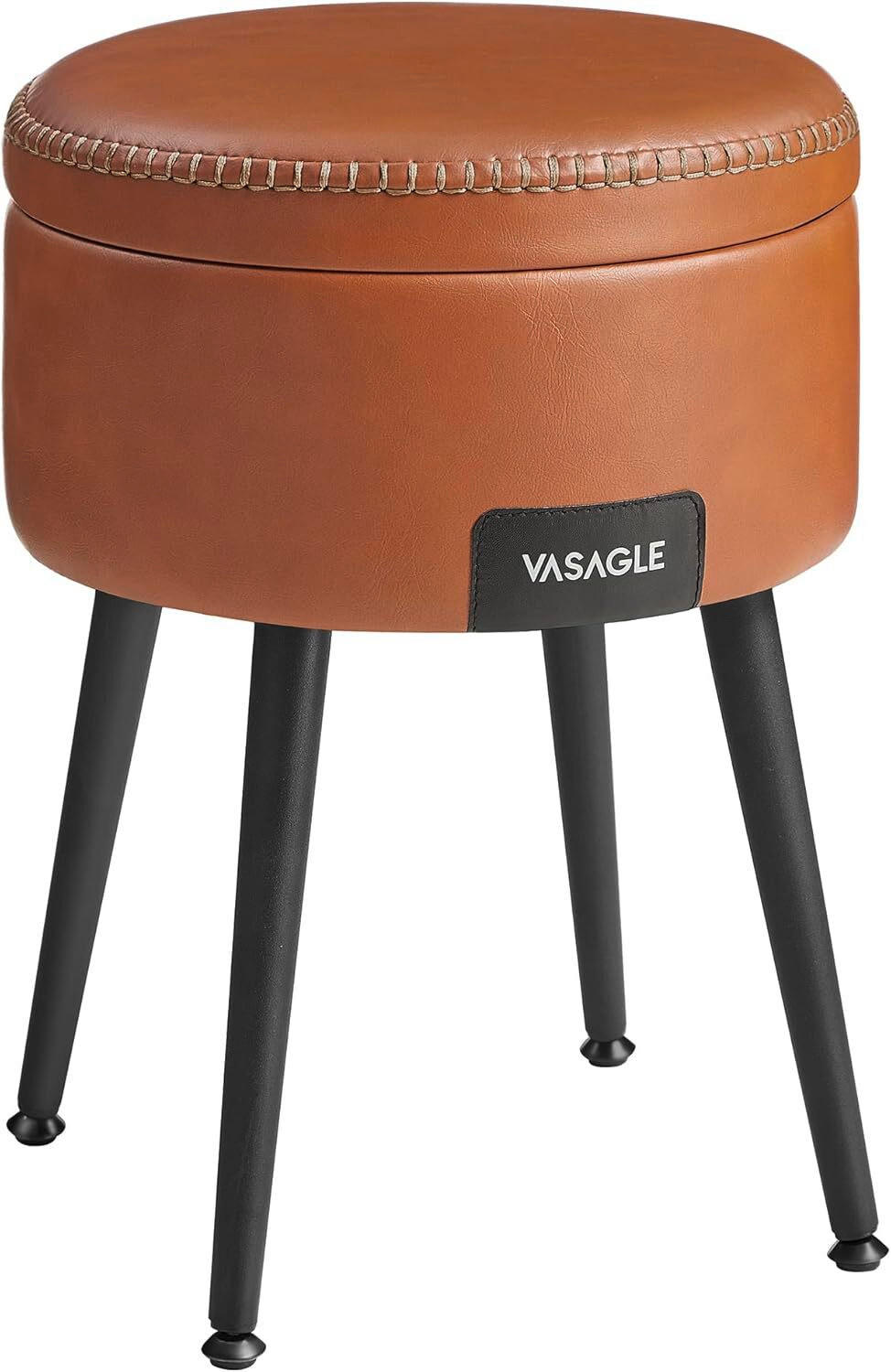 HOCKER Lederlook Schwarz, Cognac  - Cognac/Creme, Trend, Textil/Metall (32/44/32cm) - MID.YOU
