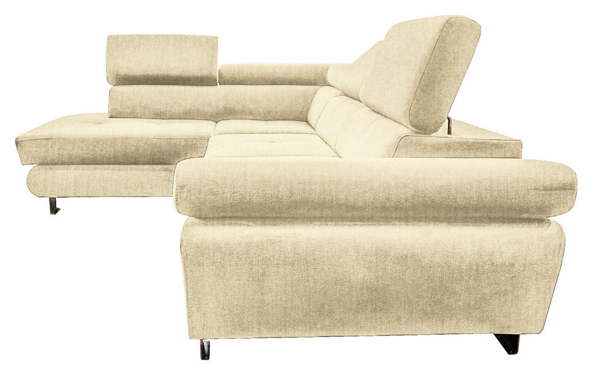 ECKSOFA Beige Webstoff Bettkasten, Schlaffunktion, Rücken echt, Armteilverstellung, Kopfteilverstellung  - Chromfarben/Beige, MODERN, Textil/Metall (205/278cm) - Stylife