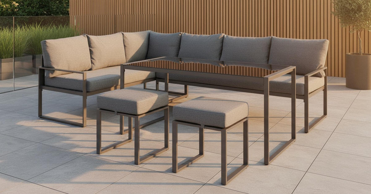 LOUNGE ÉTKEZŐGARNITÚRA 16 részes  172/245 cm   - fekete/antracit, Modern, üveg/textil (172/245cm) - Ambia Garden