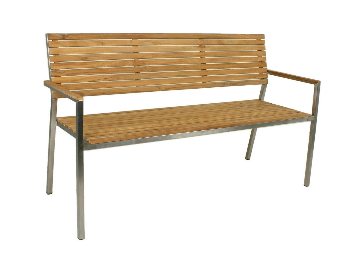 GARTENBANK 144/86/55 cm Teakholz  Edelstahl  - Silberfarben/Teakfarben, Basics, Holz/Metall (144/86/55cm) - Gardenson