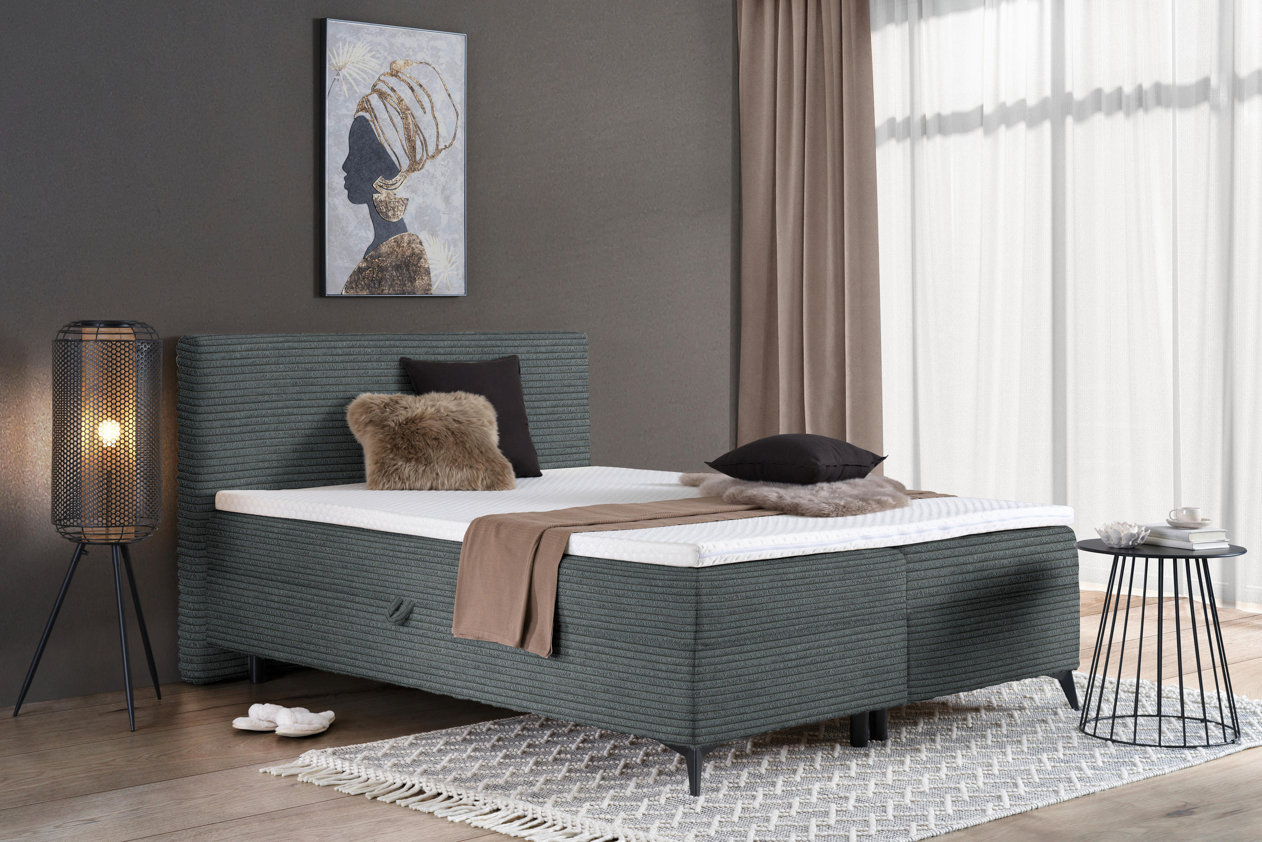 BOXBETT 160/200 cm  in Dunkelgrau  - Dunkelgrau/Schwarz, Design, Holz/Holzwerkstoff (160/200cm) - Xora