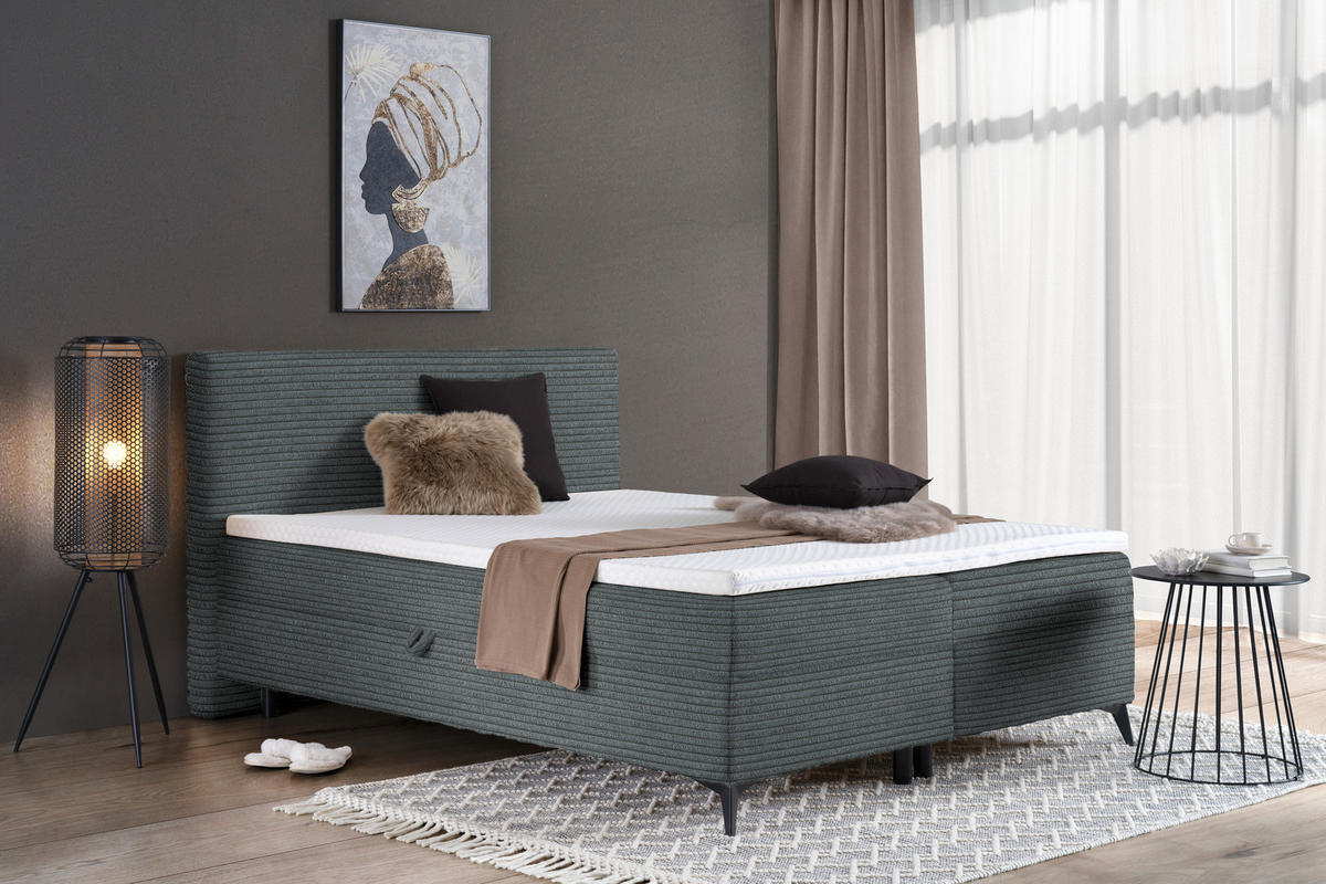 BOXBETT 140/200 cm  in Dunkelgrau  - Dunkelgrau/Schwarz, Design, Holz/Holzwerkstoff (140/200cm) - Xora