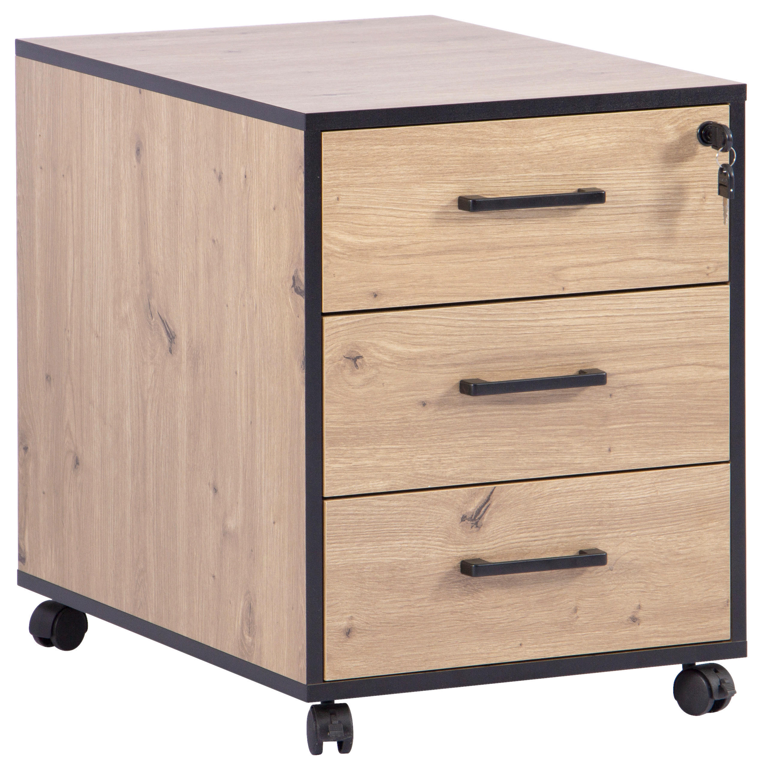 ROLLCONTAINER Schwarz, Eiche Artisan  - Schwarz/Eiche Artisan, MODERN, Holzwerkstoff/Kunststoff (43/56/60cm) - Livetastic