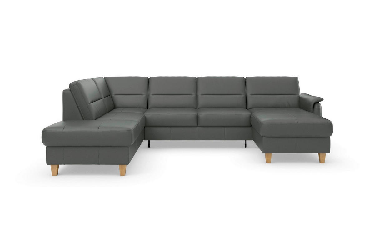 SEDACÍ SOUPRAVA, textil, kůže, antracitová - barvy dubu/antracitová, Basics, dřevo/textil (212/308/163cm) - Sit & More