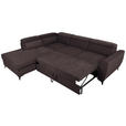 ECKSOFA Dunkelbraun Velours Bettkasten, Schlaffunktion, Rücken echt, Kopfteilverstellung, Liegefläche im Originalstoff  - Dunkelbraun/Schwarz, KONVENTIONELL, Textil/Metall (217/255cm) - Carryhome