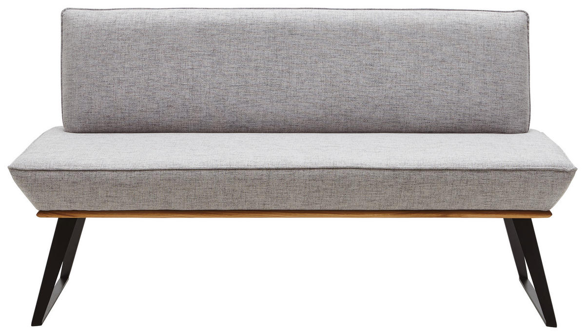SITZBANK 160/87/64 cm Webstoff Schwarz, Eichefarben, Hellgrau Eiche massiv Metall  - Eichefarben/Hellgrau, Design, Holz/Textil (160/87/64cm) - Voleo