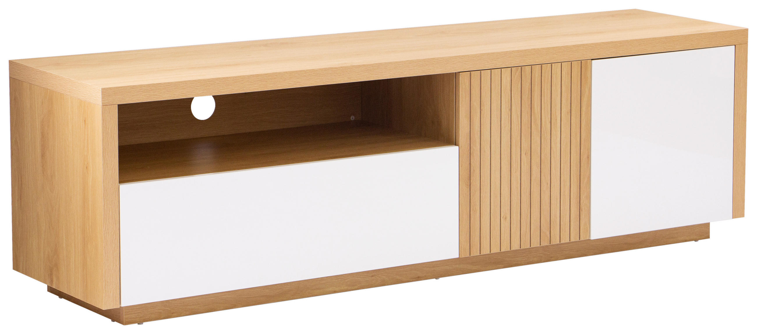Xora Lowboard Eiche, Weiß Hochglanz 162x49x40 cm