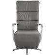 RELAXSESSEL in Leder Grau  - Chromfarben/Grau, Design, Leder/Metall (64/112/80cm) - Cantus