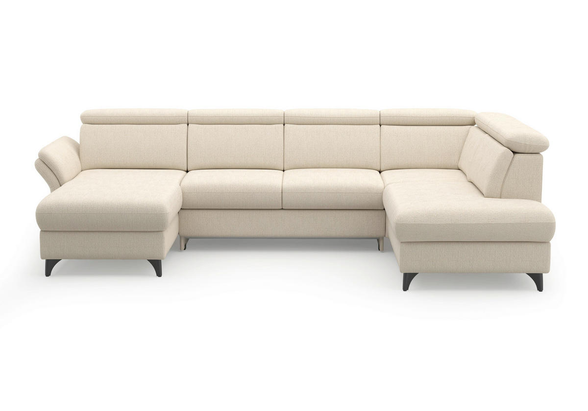 WOHNLANDSCHAFT GLENDALE E Sandfarben Chenille  - Sandfarben/Schwarz, KONVENTIONELL, Textil/Metall (166/321/193cm) - Sit & More