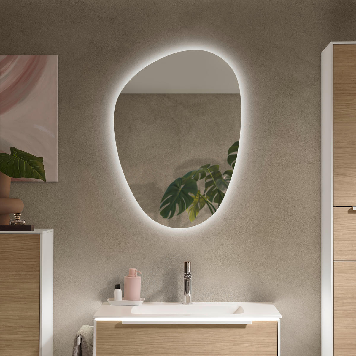 BADEZIMMER 3-teilig  in 80,5 cm  - Eichefarben/Weiß, Design, Holzwerkstoff/Stein (80,5cm) - Musterring