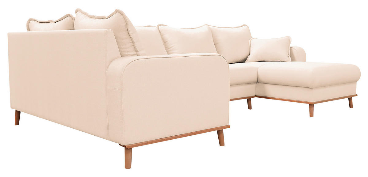 WOHNLANDSCHAFT Ecru Textilgeflecht  - Wengefarben/Ecru, Design, Holz/Textil (167/296/170cm) - Livetastic