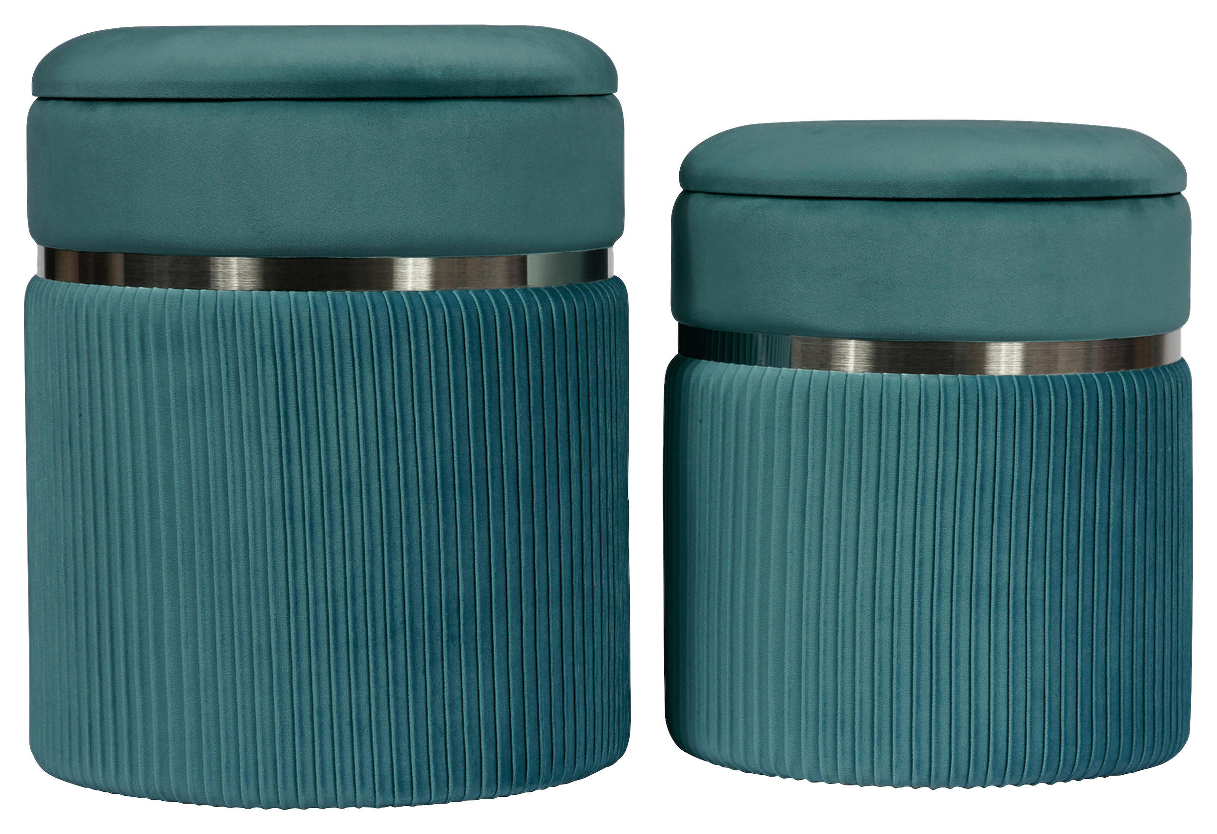 HOCKERSET in Silberfarben, Petrol  - Silberfarben/Petrol, KONVENTIONELL, Kunststoff/Textil (31,5+36cm) - Kayoom