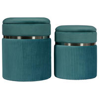 HOCKERSET Silberfarben, Petrol  - Silberfarben/Petrol, KONVENTIONELL, Kunststoff/Textil (31,5+36cm) - Kayoom