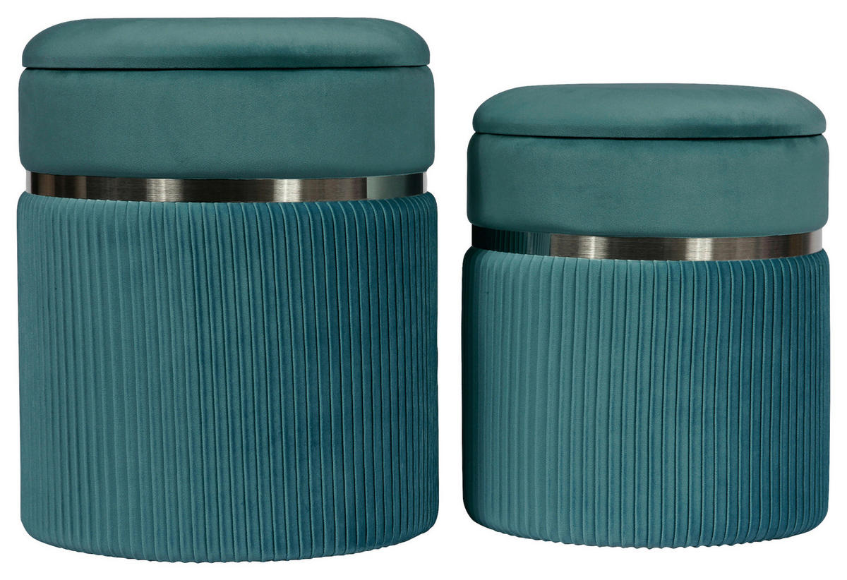 HOCKERSET Silberfarben, Petrol  - Silberfarben/Petrol, KONVENTIONELL, Kunststoff/Textil (31,5+36cm) - Kayoom