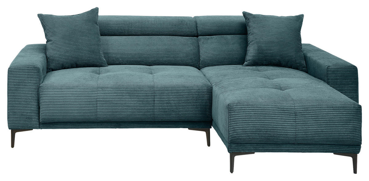 ECKSOFA Cord Petrol  - Petrol/Schwarz, Basics, Textil/Metall (250/183cm) - Livetastic