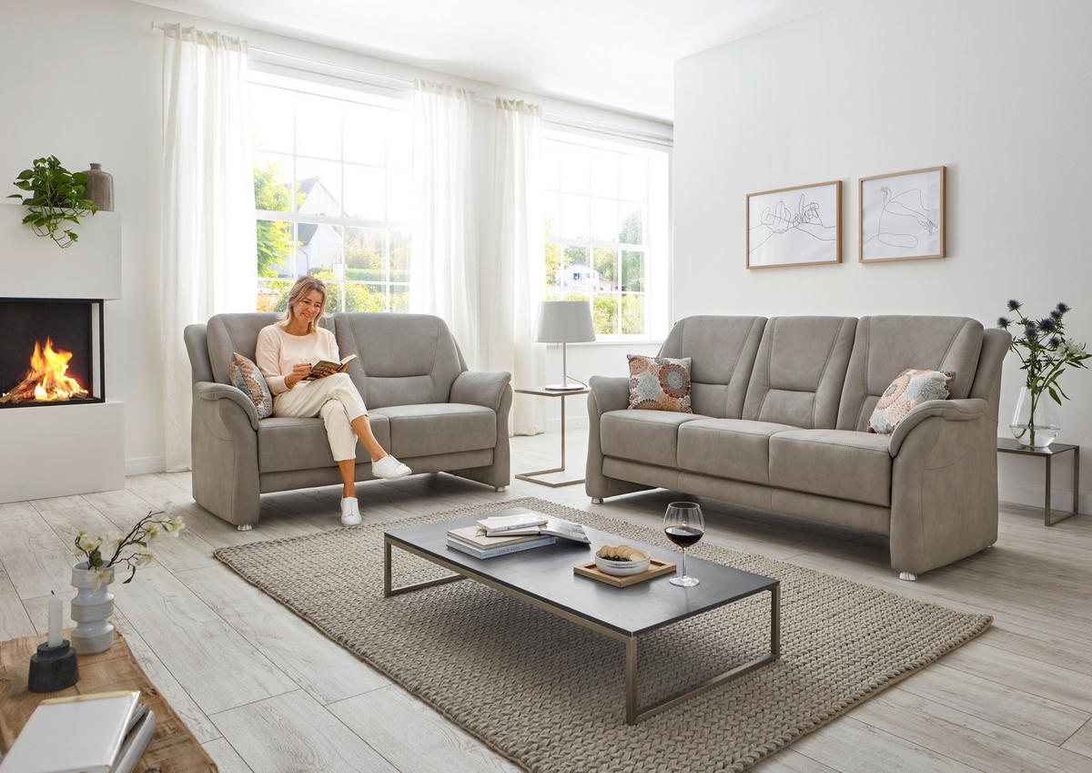 3-SITZER-SOFA in Mikrofaser Grau  - Beige/Alufarben, Konventionell, Textil/Metall (198/100/89cm) - Beldomo Comfort
