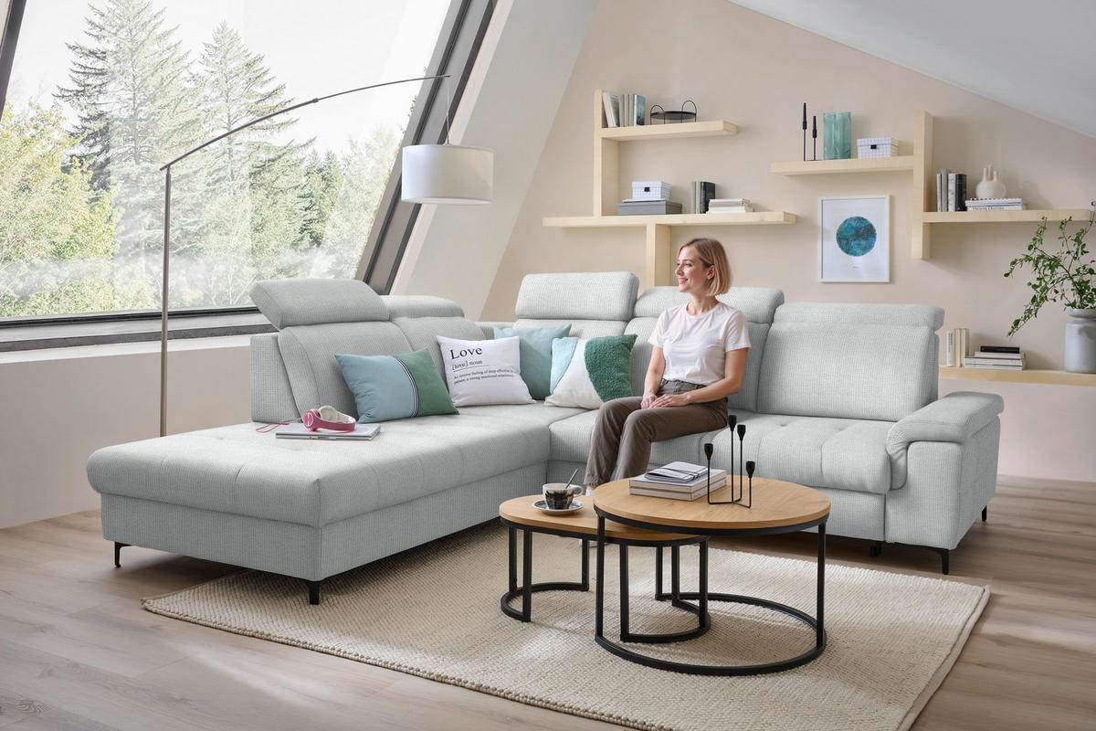 ECKSOFA Struktur Grauweiss  - Schwarz/Grauweiss, Design, Textil/Metall (270/292cm) - Stylife