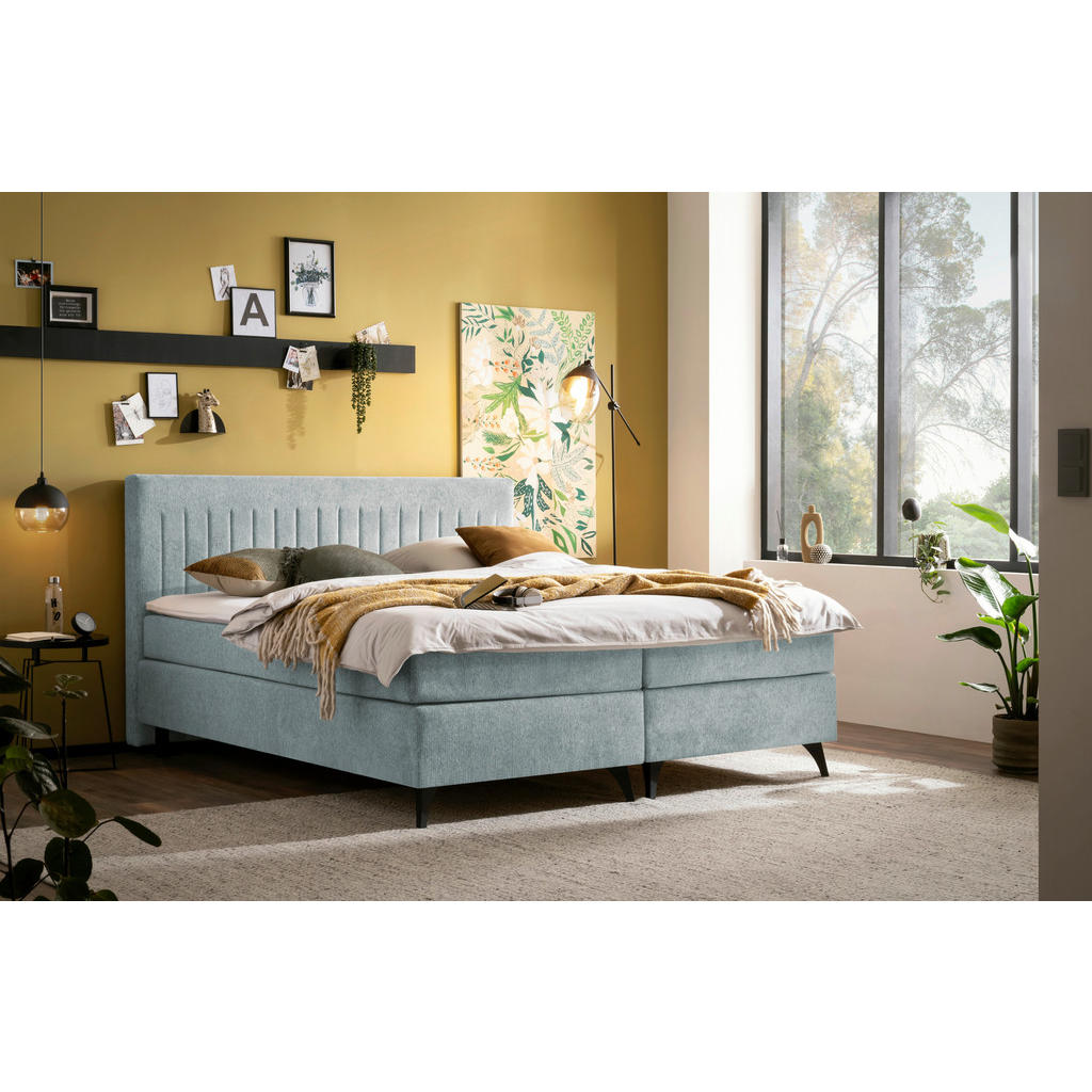 Thumbnail - Boxxx Boxspringbett, Platin, Textil, H2 + H4, Höhe ca. 17 cm, 180x200 cm, Stoffauswahl, Topper durchgehend, Matratze in ...