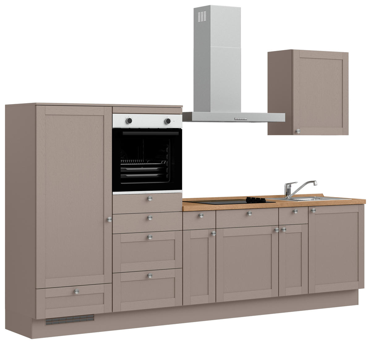 KÜCHENBLOCK Frame 300 cm  in Eichefarben, Beigebraun  - Edelstahlfarben/Eichefarben, MODERN, Holzwerkstoff/Metall (300cm) - Nobilia