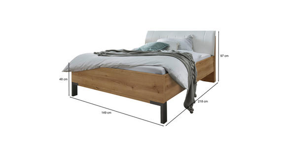 BETT 140/200 cm in Weiß, Eiche Bianco - Schieferfarben/Eiche Bianco, KONVENTIONELL, Holzwerkstoff/Textil (140/200cm) - Dieter Knoll