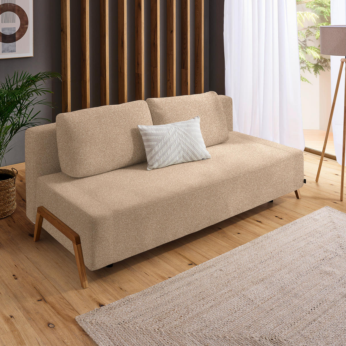 SCHLAFSOFA Bouclé Hellbraun  - Hellbraun/Naturfarben, Design, Holz/Textil (211/88/102cm) - Niels Andersson