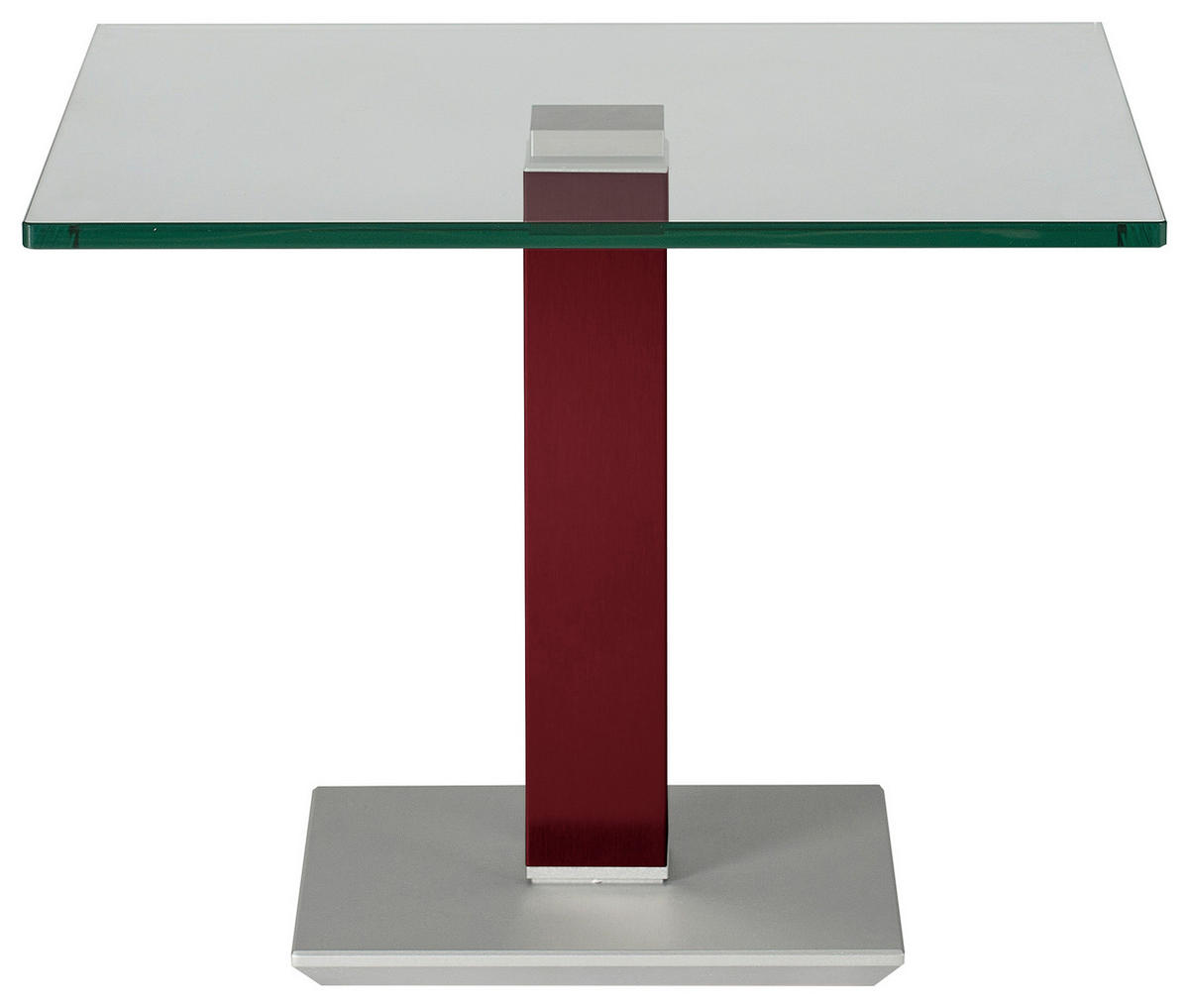 BEISTELLTISCH 60/60/46-65 cm Edelstahlfarben, Weinrot quadratisch  - Edelstahlfarben/Weinrot, Design, Glas/Kunststoff (60/60/46-65cm)
