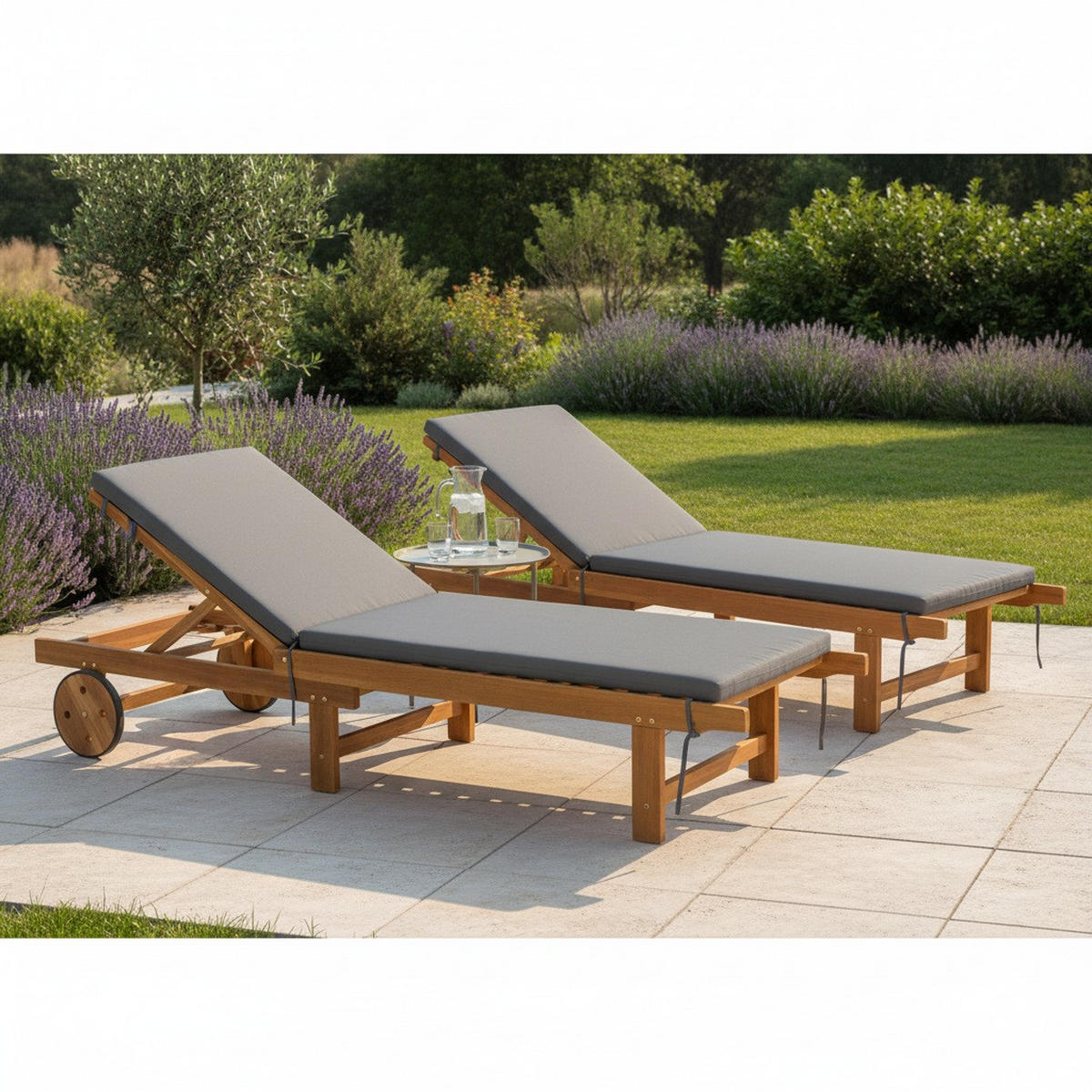 GARTENLIEGE 186/32/70 cm  - Grau/Akaziefarben, Basics, Holz/Textil (186/32/70cm) - Ambia Garden