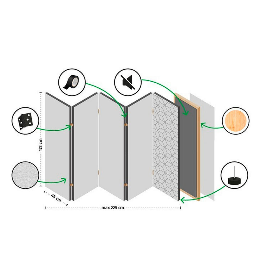 Thumbnail - artgeist Paravent, Beige, Hellbraun, Holz, Kunststoff, Textil, Kiefer, massiv, Holzoptik, 225x172x3 cm, Motiv auf Vorder...